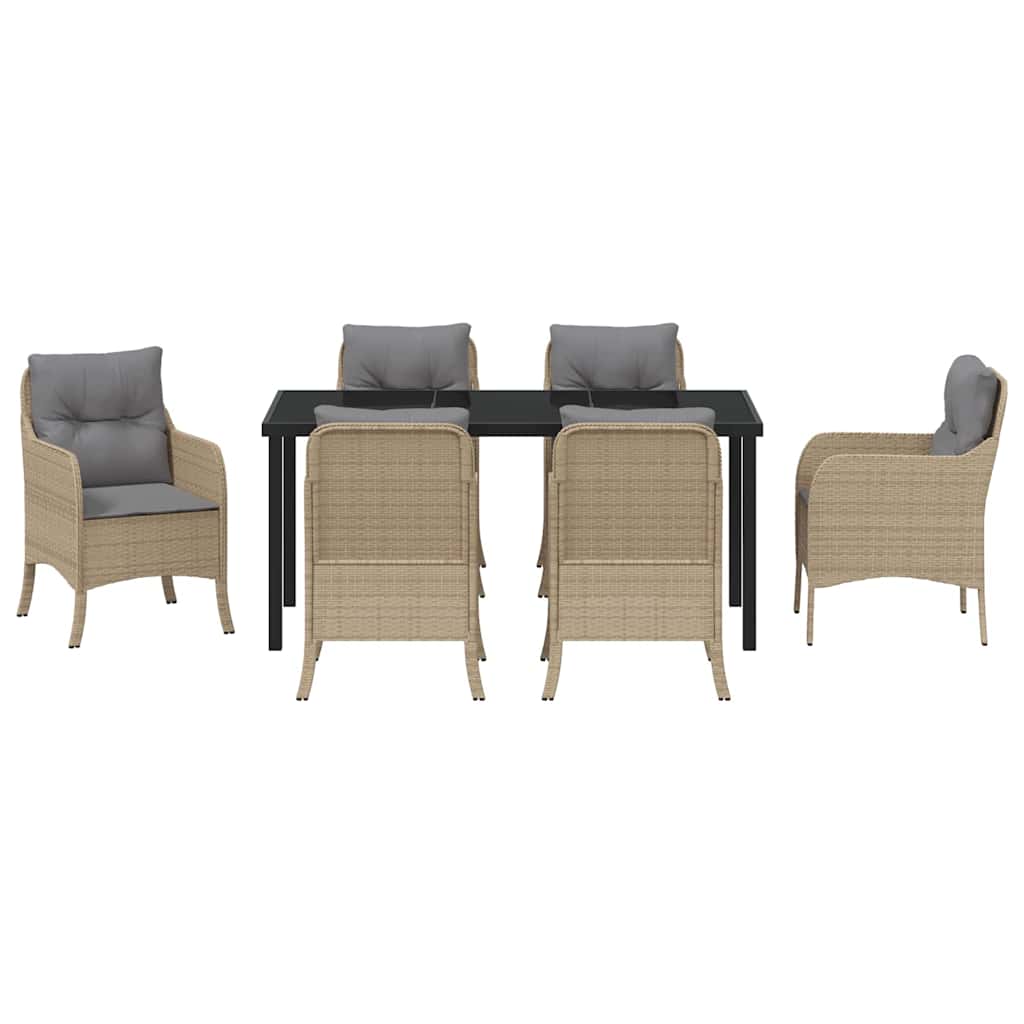 Set da Pranzo per Giardino con cuscino 7 pcs Beige Poly Rattan - homemem39