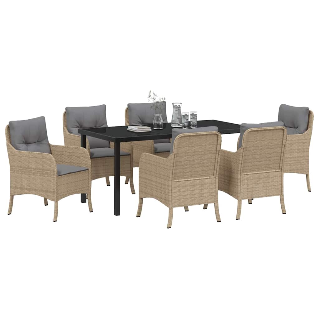 Set da Pranzo per Giardino con cuscino 7 pcs Beige Poly Rattan - homemem39