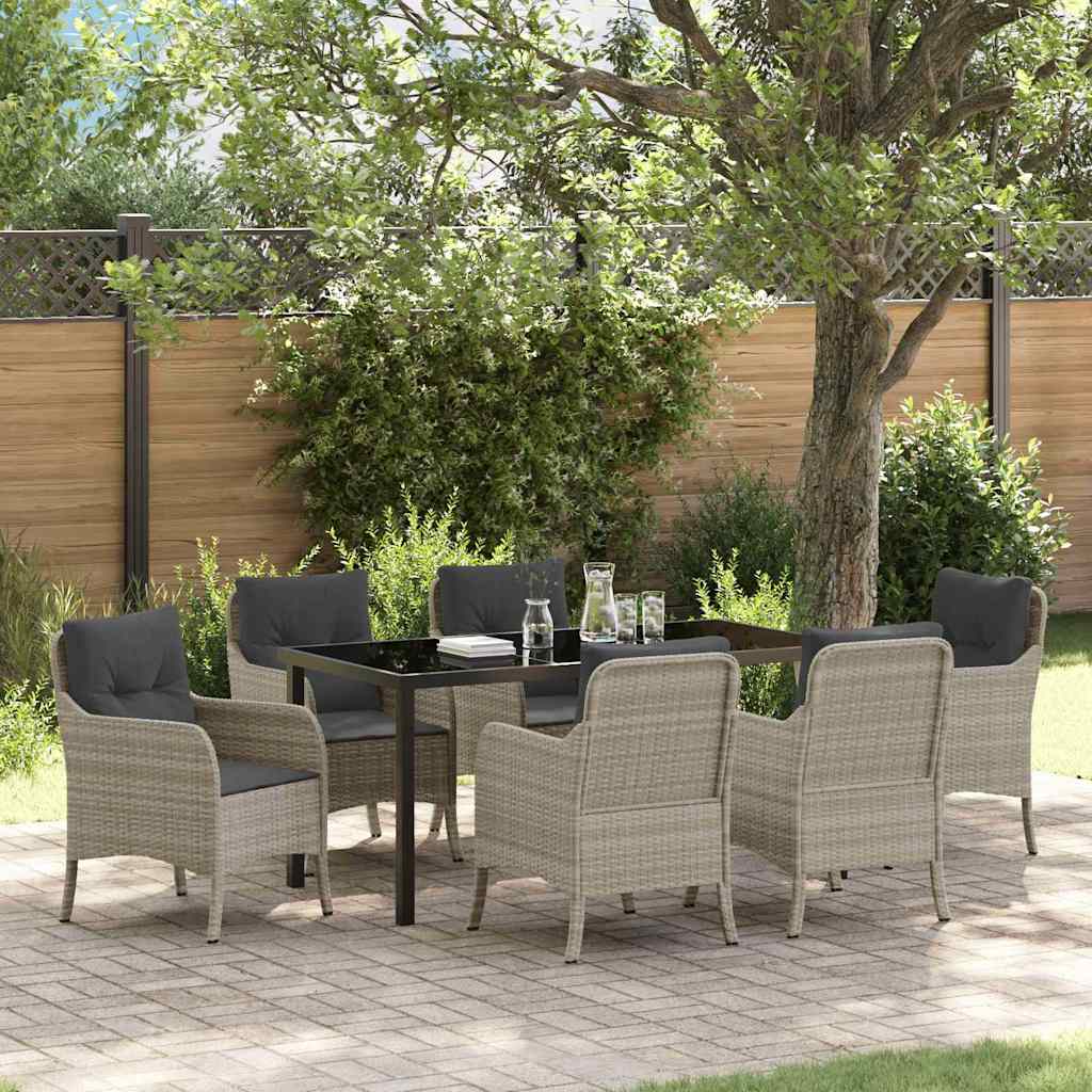 Set da Pranzo per Giardino 7 pcs Grigio chiaro polyrattan