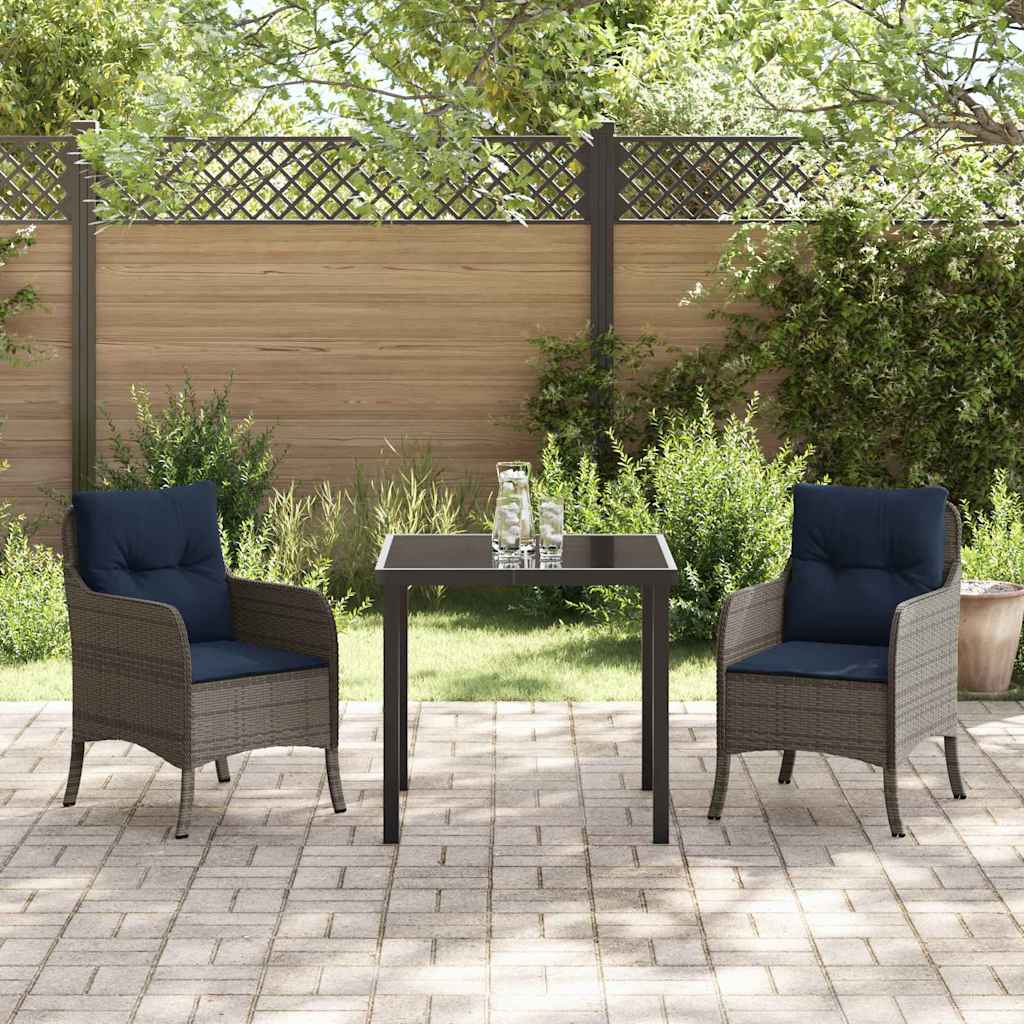 Set da Pranzo per Giardino con cuscino 3 pcs Grigio polyrattan | homemem39
