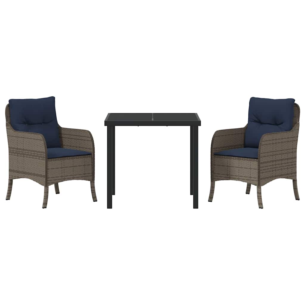 Set da Pranzo per Giardino con cuscino 3 pcs Grigio polyrattan | homemem39