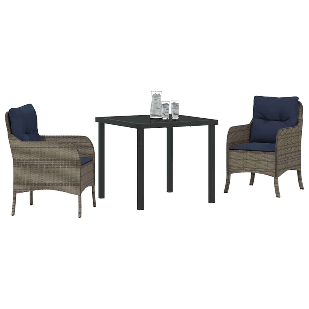Set da Pranzo per Giardino con cuscino 3 pcs Grigio polyrattan | homemem39