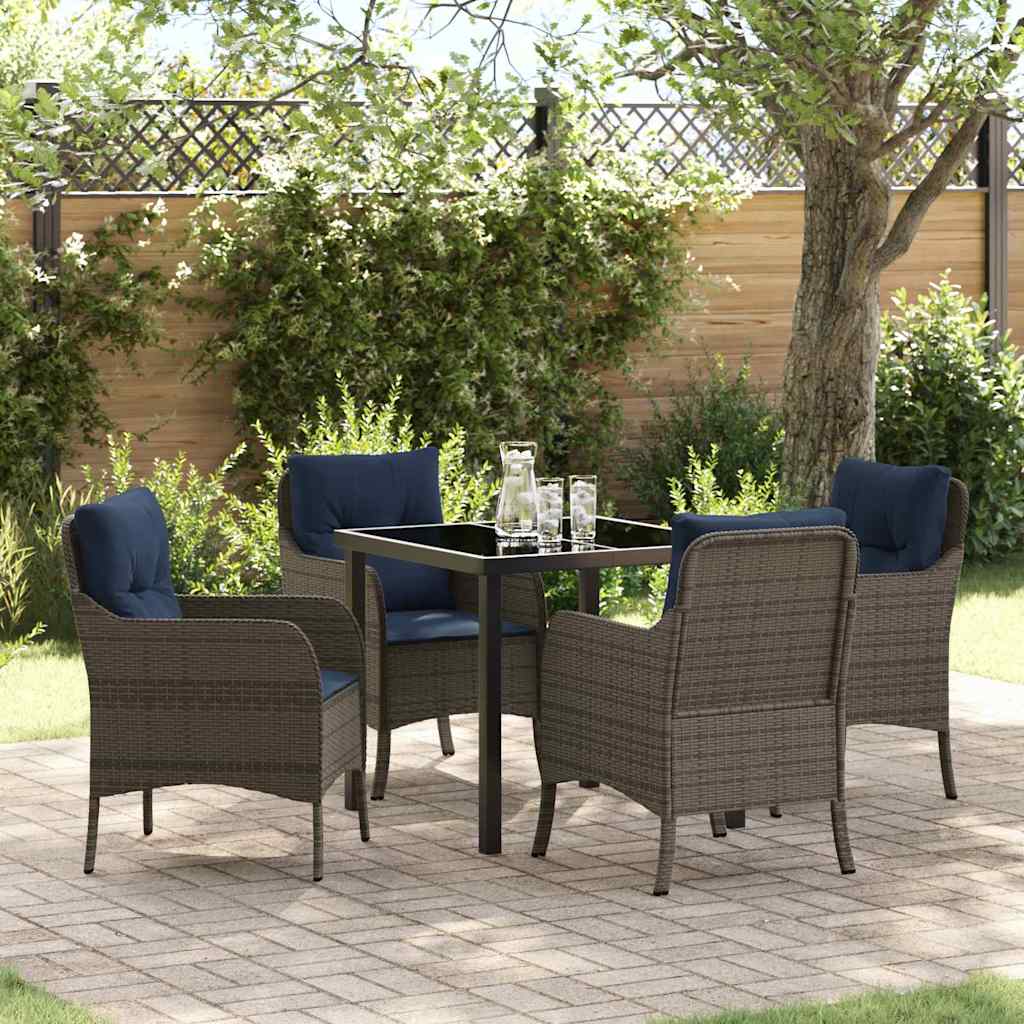 Set da Pranzo per Giardino con cuscino 5 pcs Grigio polyrattan | homemem39