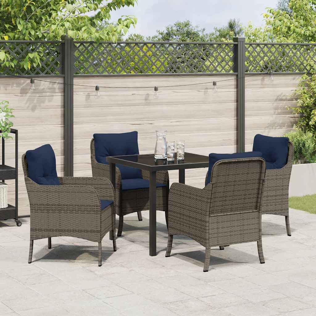 Set da Pranzo per Giardino con cuscino 5 pcs Grigio polyrattan | homemem39