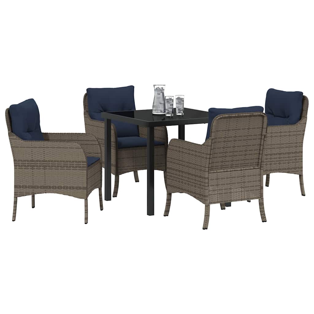 Set da Pranzo per Giardino con cuscino 5 pcs Grigio polyrattan | homemem39