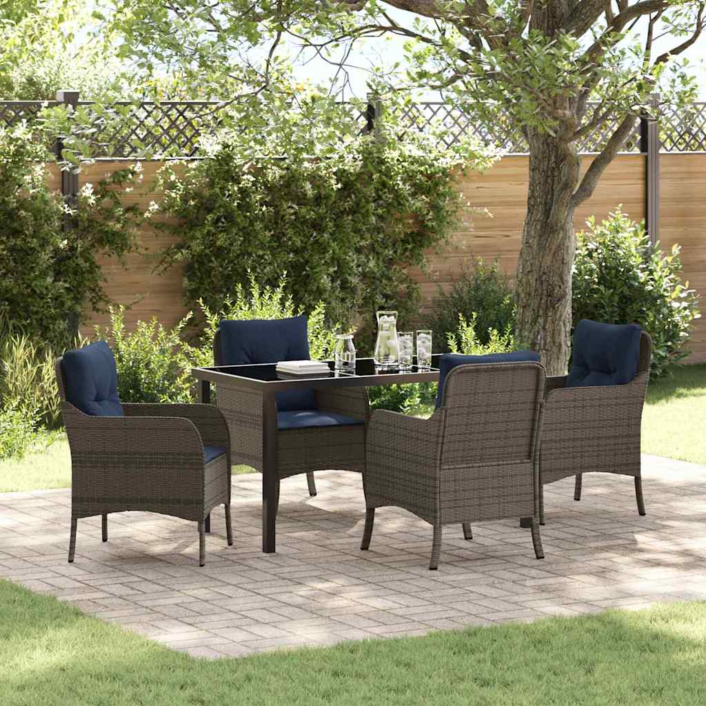Set da Pranzo per Giardino con cuscino 5 pcs Grigio polyrattan | homemem39