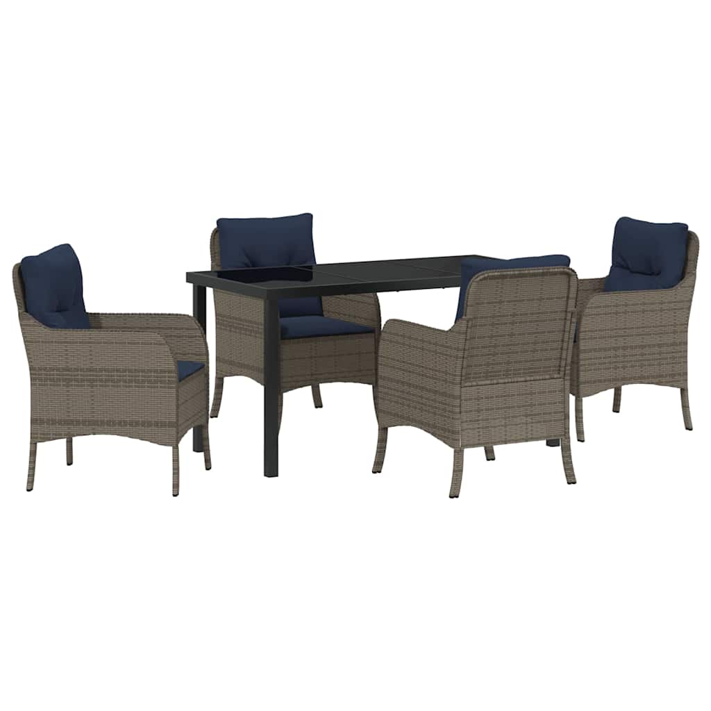Set da Pranzo per Giardino con cuscino 5 pcs Grigio polyrattan | homemem39