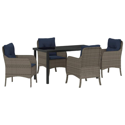 Set da Pranzo per Giardino con cuscino 5 pcs Grigio polyrattan | homemem39