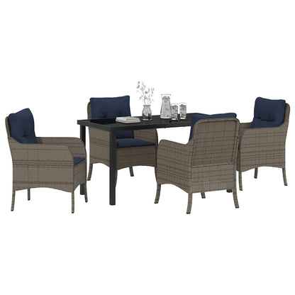 Set da Pranzo per Giardino con cuscino 5 pcs Grigio polyrattan | homemem39