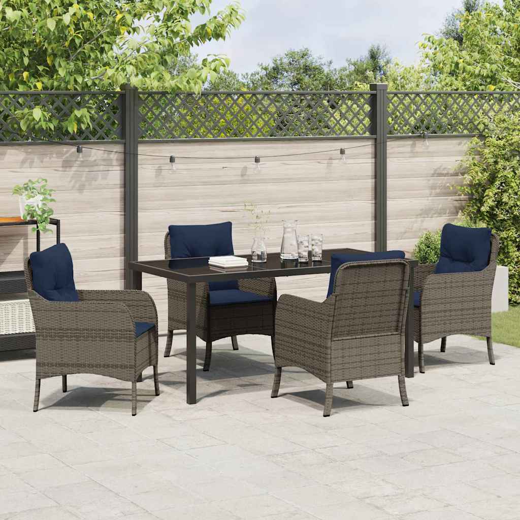 Set da Pranzo per Giardino con cuscino 5 pcs Grigio polyrattan | homemem39