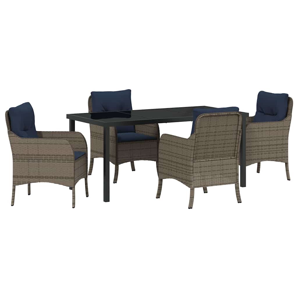 Set da Pranzo per Giardino con cuscino 5 pcs Grigio polyrattan | homemem39