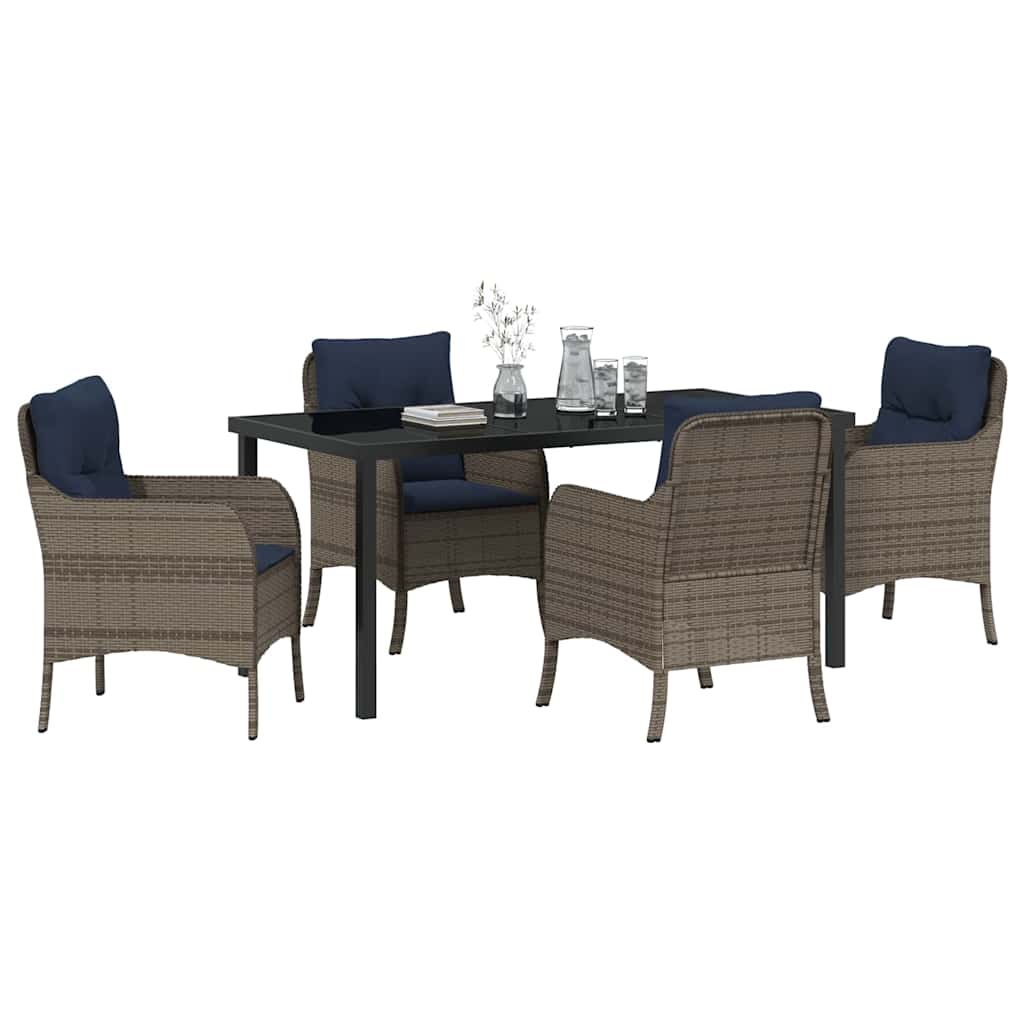 Set da Pranzo per Giardino con cuscino 5 pcs Grigio polyrattan | homemem39