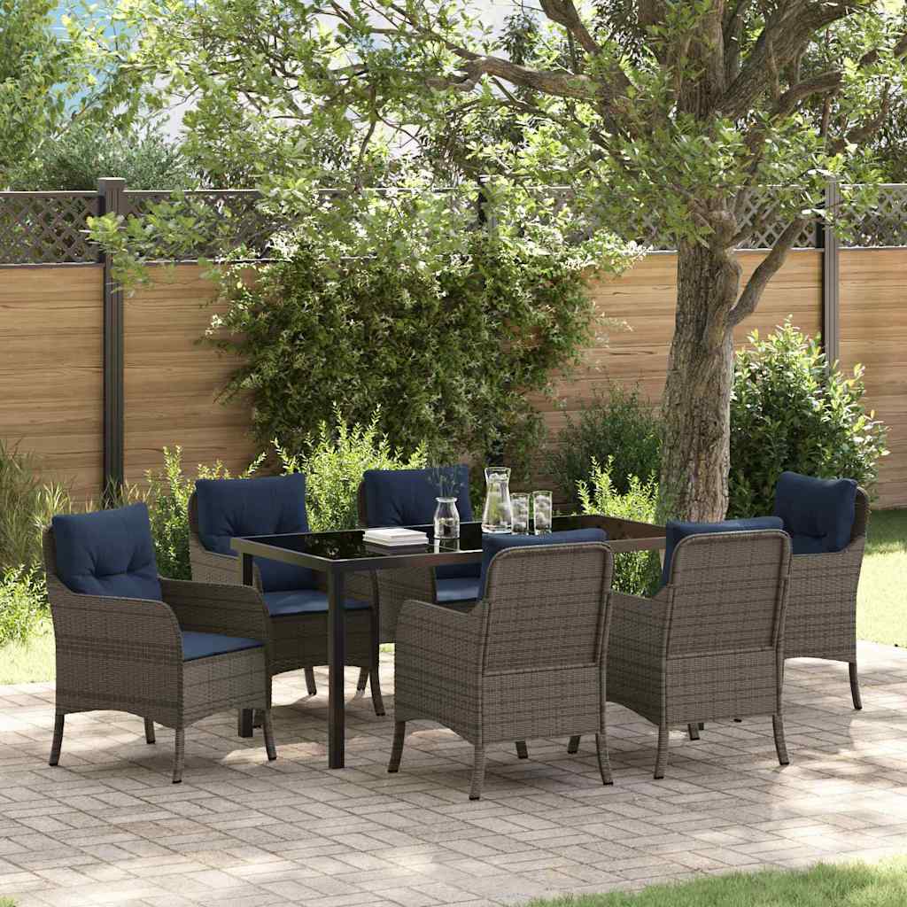 Set da Pranzo per Giardino con cuscino 7 pcs Grigio polyrattan | homemem39