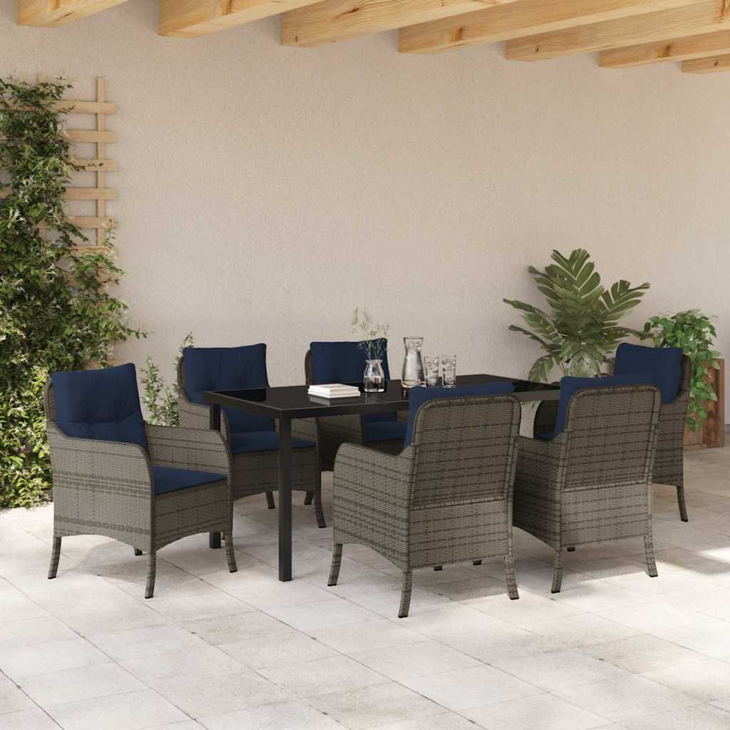 Set da Pranzo per Giardino con cuscino 7 pcs Grigio polyrattan | homemem39