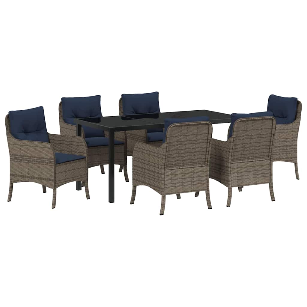 Set da Pranzo per Giardino con cuscino 7 pcs Grigio polyrattan | homemem39
