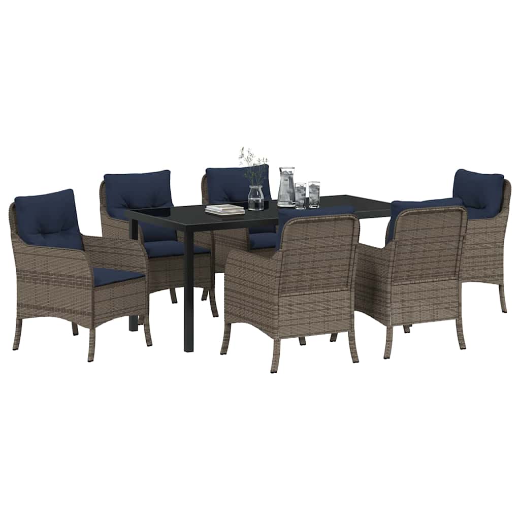 Set da Pranzo per Giardino con cuscino 7 pcs Grigio polyrattan | homemem39