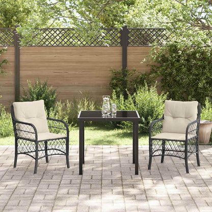 Set da Pranzo per Giardino con cuscino 3 pcs Nero Poly Rattan - homemem39
