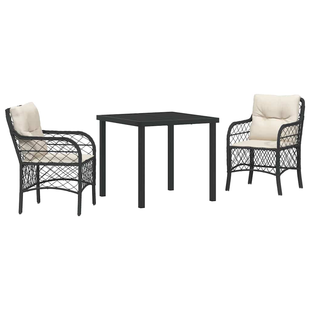 Set da Pranzo per Giardino con cuscino 3 pcs Nero Poly Rattan - homemem39