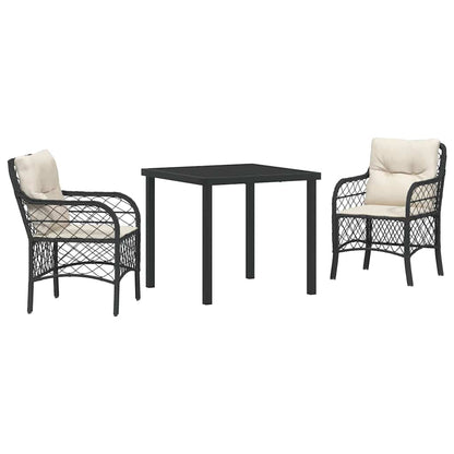 Set da Pranzo per Giardino con cuscino 3 pcs Nero Poly Rattan - homemem39