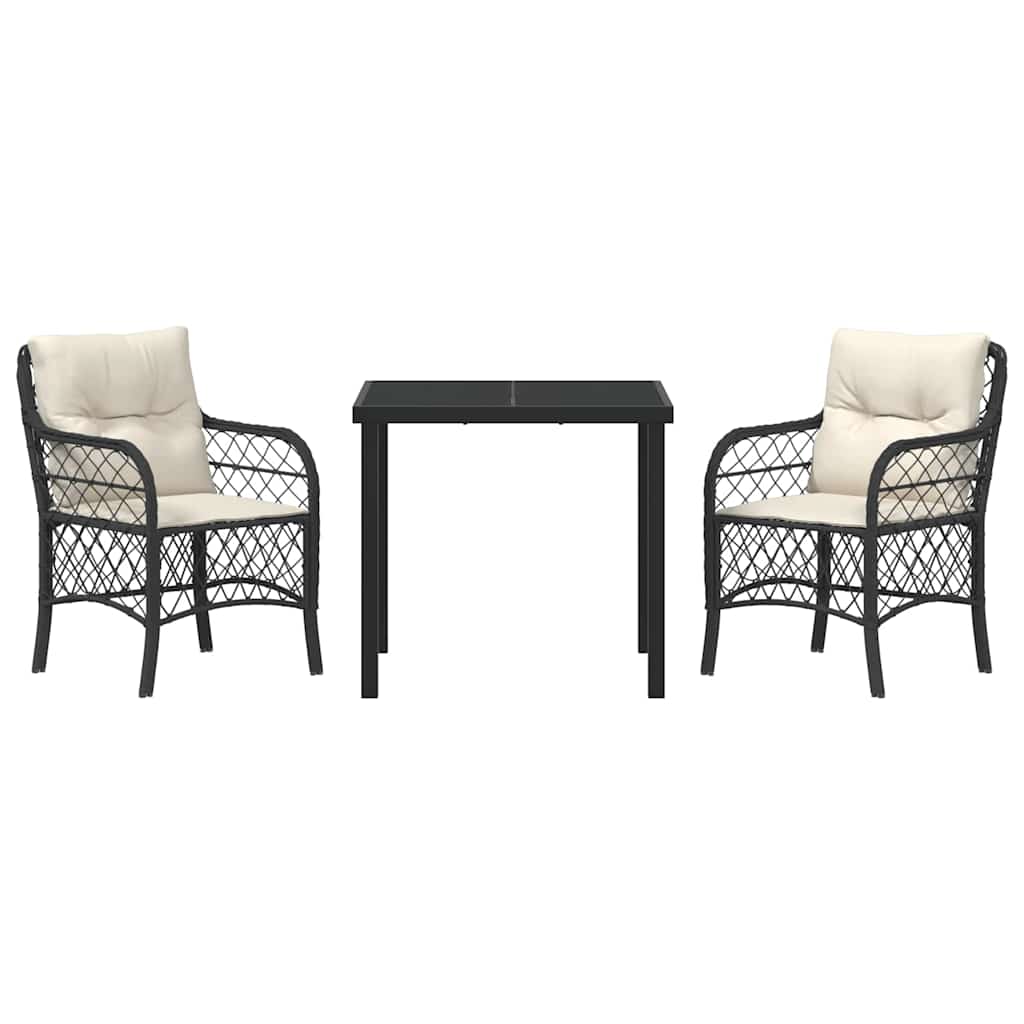 Set da Pranzo per Giardino con cuscino 3 pcs Nero Poly Rattan - homemem39