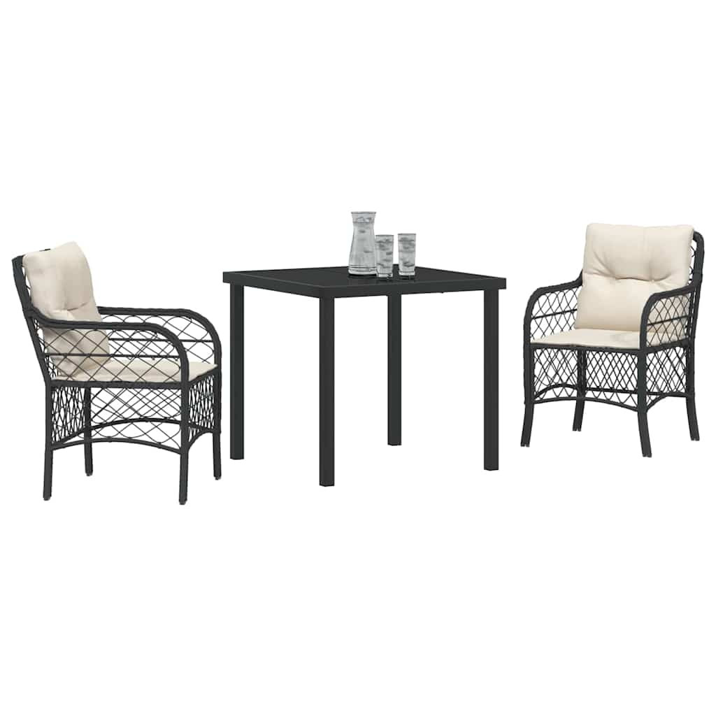 Set da Pranzo per Giardino con cuscino 3 pcs Nero Poly Rattan - homemem39