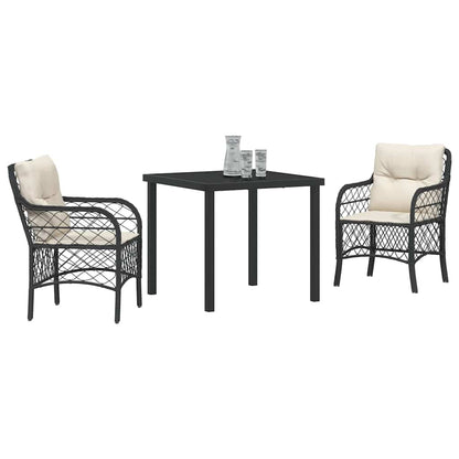 Set da Pranzo per Giardino con cuscino 3 pcs Nero Poly Rattan - homemem39