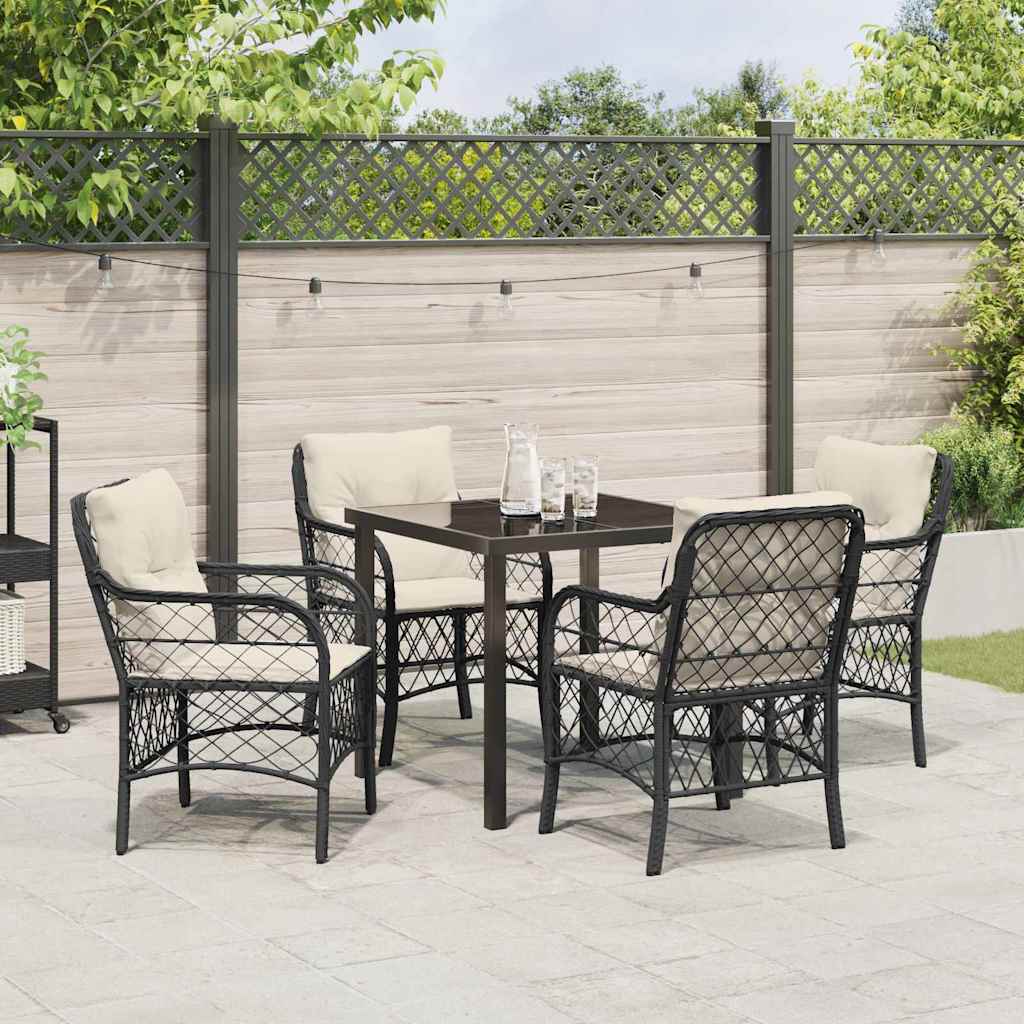 Set da Pranzo per Giardino con cuscino 5 pcs Nero Poly Rattan - homemem39