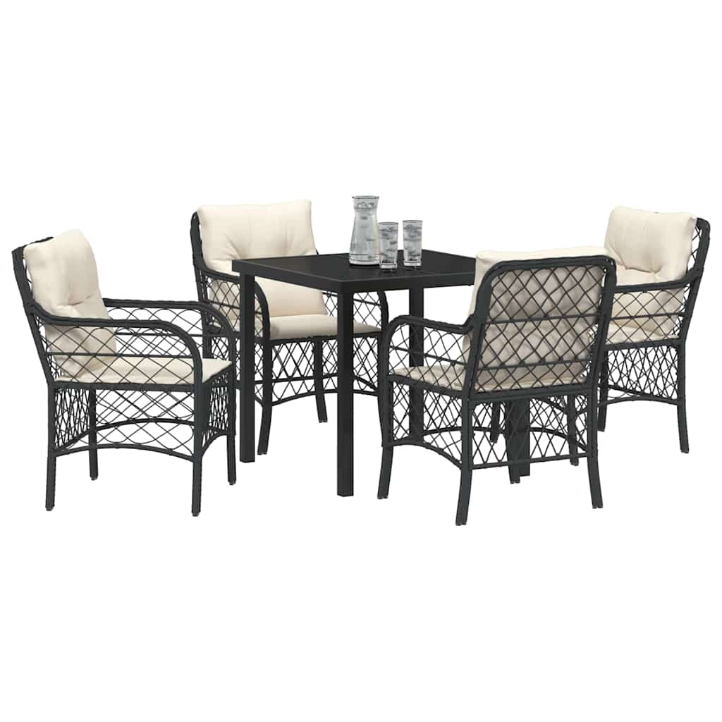 Set da Pranzo per Giardino con cuscino 5 pcs Nero Poly Rattan - homemem39