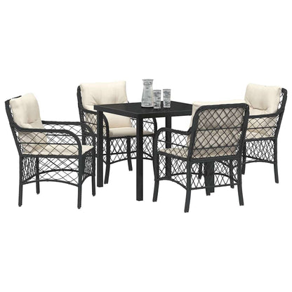 Set da Pranzo per Giardino con cuscino 5 pcs Nero Poly Rattan - homemem39