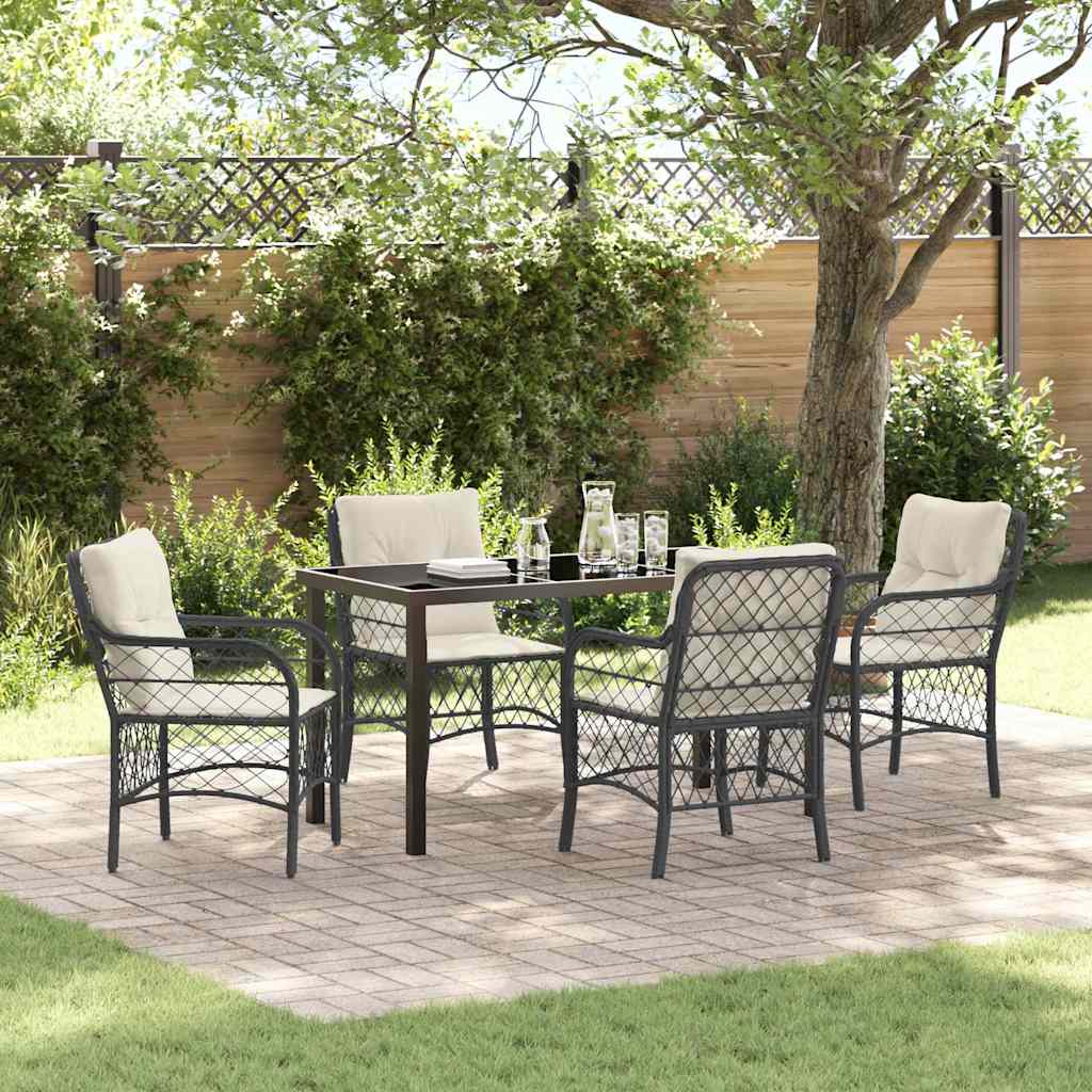 Set da Pranzo per Giardino con cuscino 5 pcs Nero Poly Rattan - homemem39