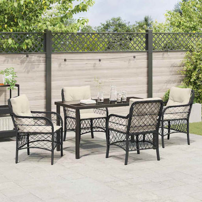 Set da Pranzo per Giardino con cuscino 5 pcs Nero Poly Rattan - homemem39