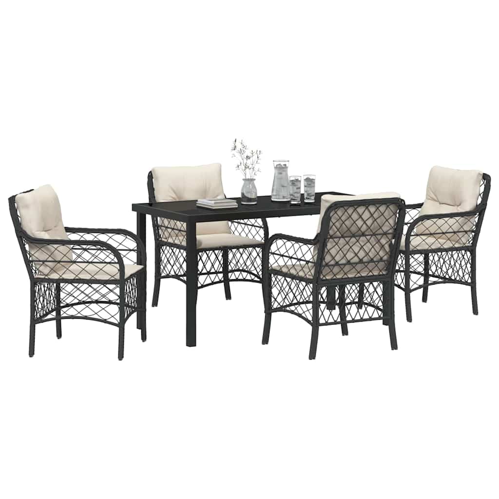 Set da Pranzo per Giardino con cuscino 5 pcs Nero Poly Rattan - homemem39