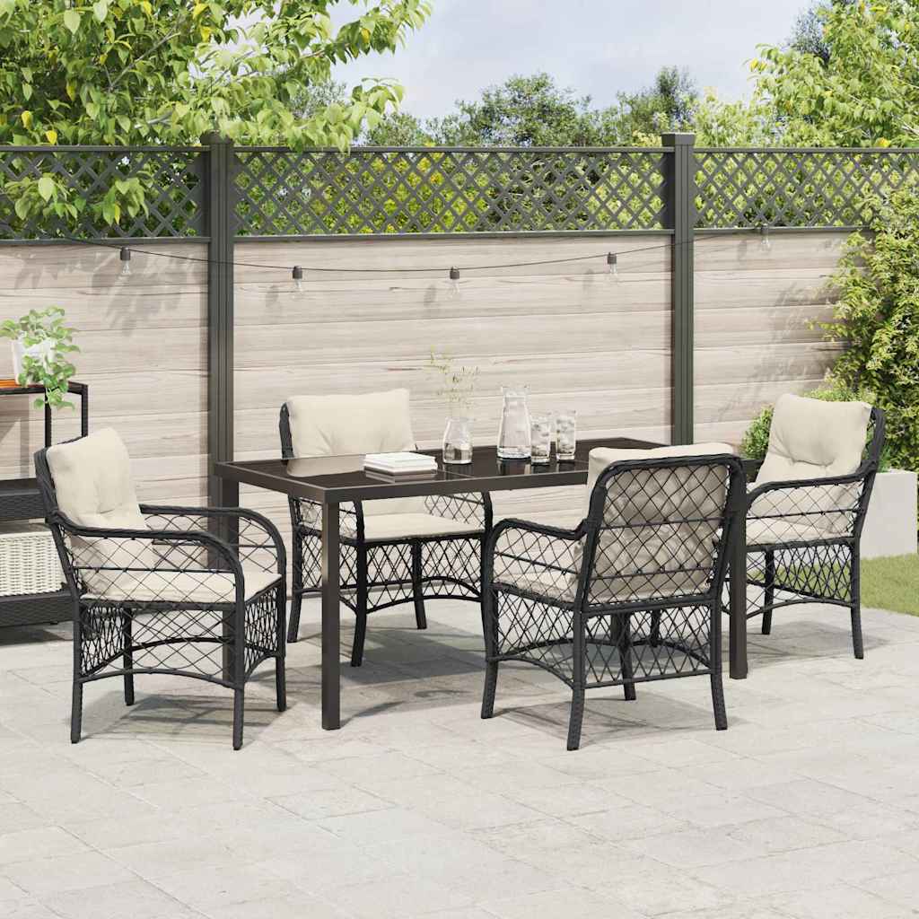 Set da Pranzo per Giardino con cuscino 5 pcs Nero Poly Rattan - homemem39