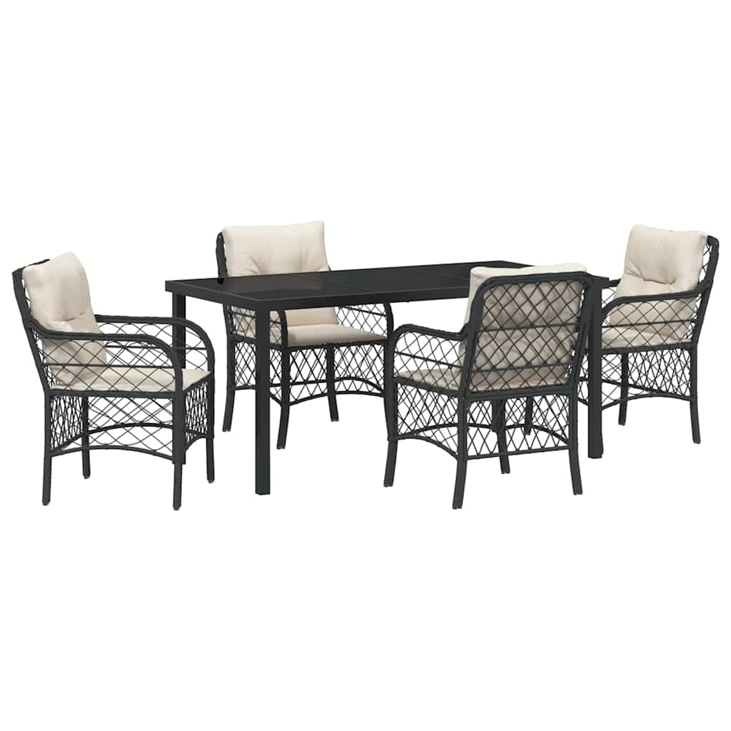 Set da Pranzo per Giardino con cuscino 5 pcs Nero Poly Rattan - homemem39