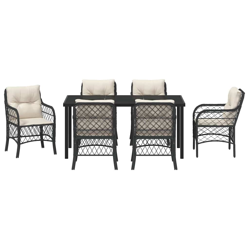 Set da Pranzo per Giardino con cuscino 7 pcs Nero Poly Rattan - homemem39
