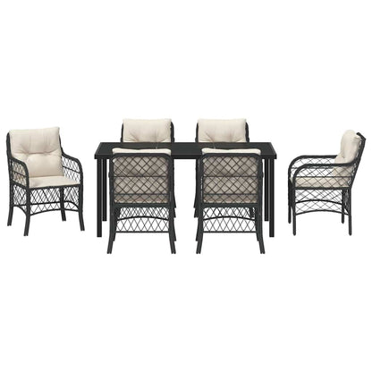 Set da Pranzo per Giardino con cuscino 7 pcs Nero Poly Rattan - homemem39