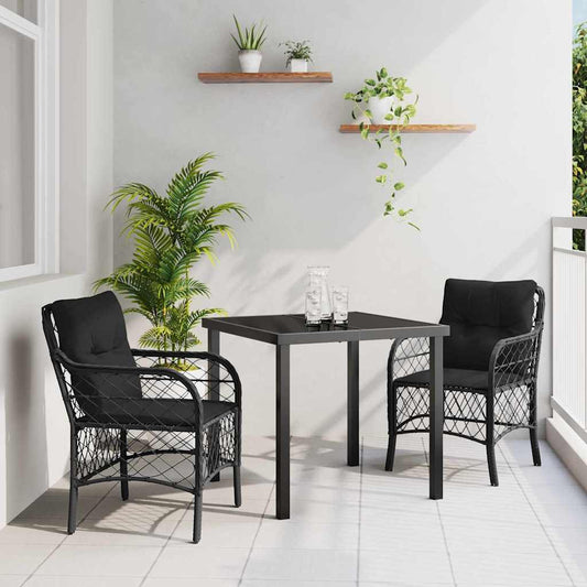 Set da Pranzo per Giardino con cuscino 3 pcs Nero Poly Rattan - homemem39