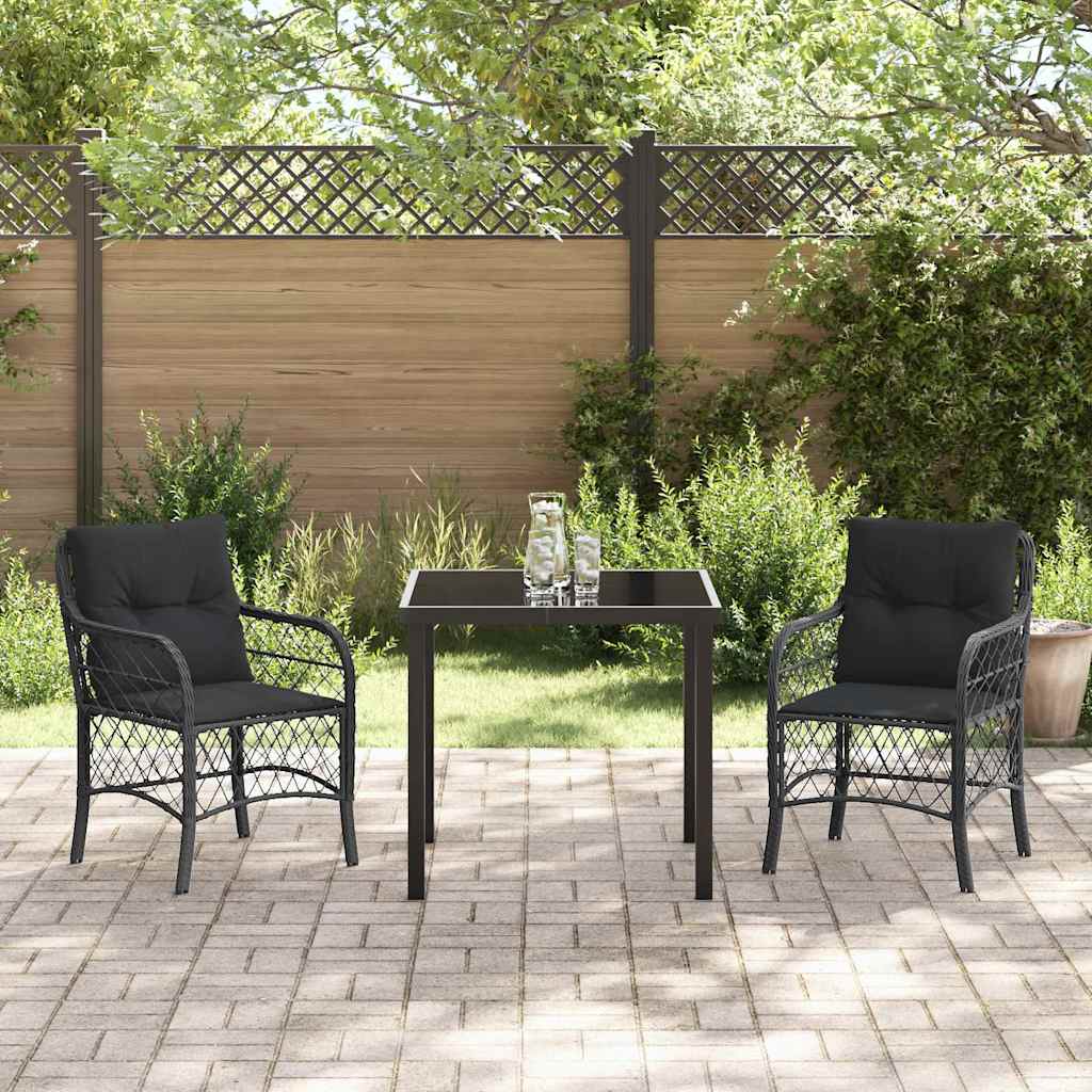 Set da Pranzo per Giardino con cuscino 3 pcs Nero Poly Rattan - homemem39