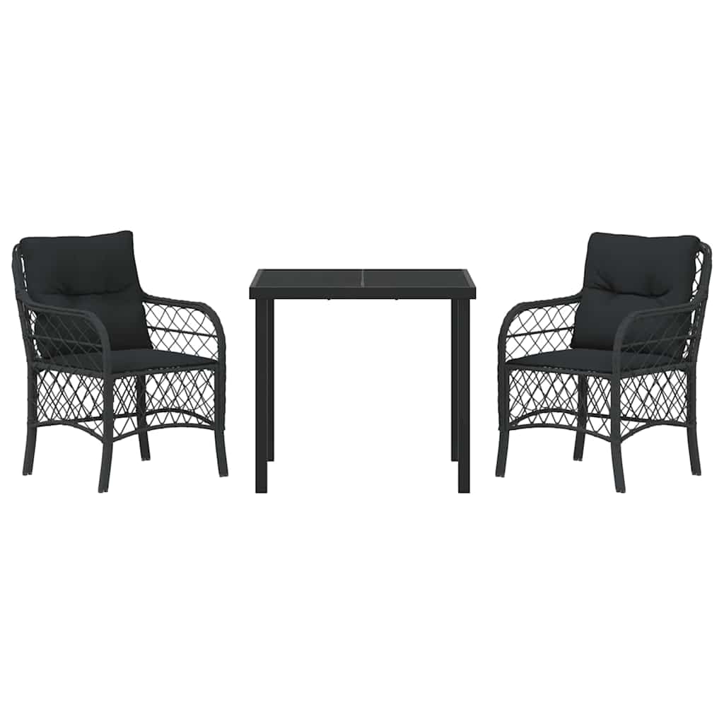 Set da Pranzo per Giardino con cuscino 3 pcs Nero Poly Rattan - homemem39