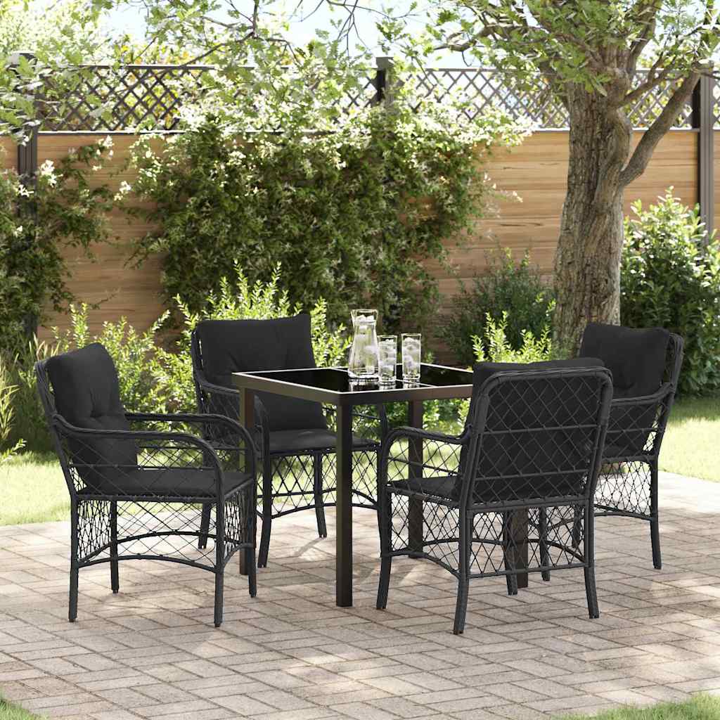 Set da Pranzo per Giardino con cuscino 5 pcs Nero Poly Rattan - homemem39