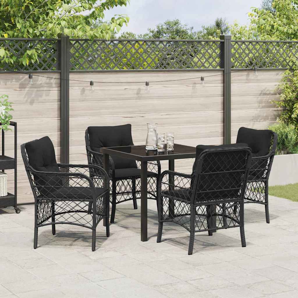 Set da Pranzo per Giardino con cuscino 5 pcs Nero Poly Rattan - homemem39