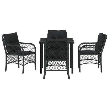 Set da Pranzo per Giardino con cuscino 5 pcs Nero Poly Rattan - homemem39