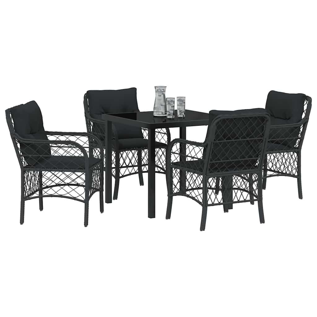 Set da Pranzo per Giardino con cuscino 5 pcs Nero Poly Rattan - homemem39