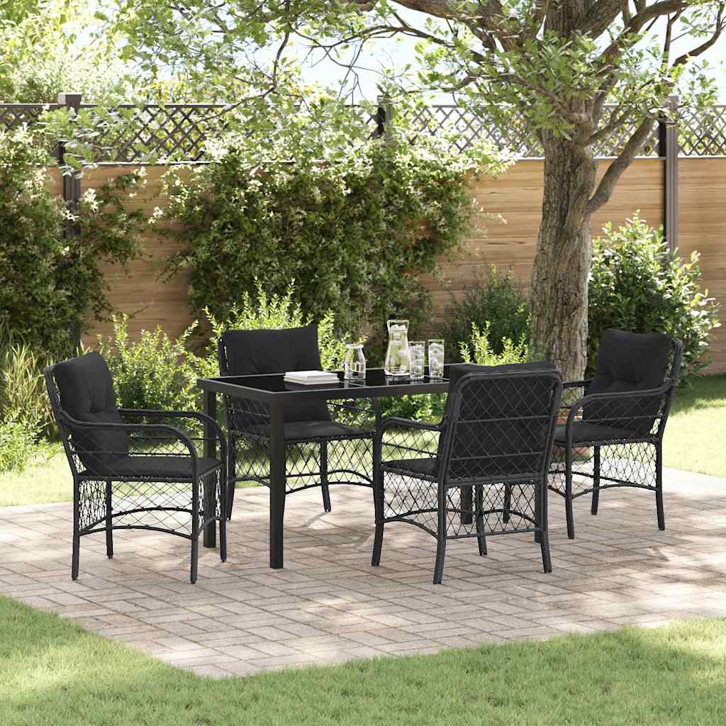 Set da Pranzo per Giardino con cuscino 5 pcs Nero Poly Rattan - homemem39