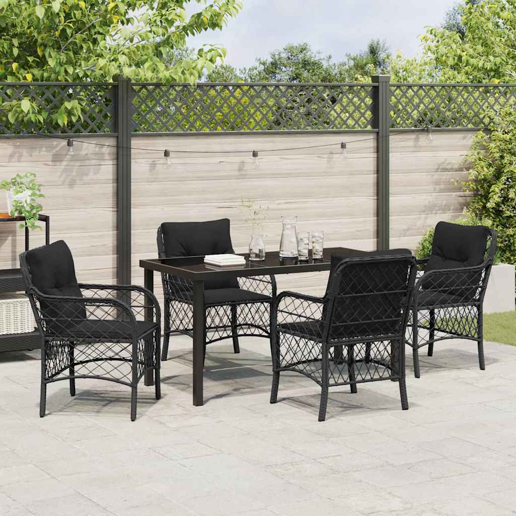 Set da Pranzo per Giardino con cuscino 5 pcs Nero Poly Rattan - homemem39
