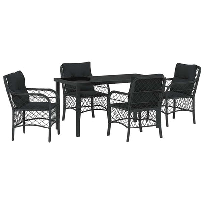 Set da Pranzo per Giardino con cuscino 5 pcs Nero Poly Rattan - homemem39
