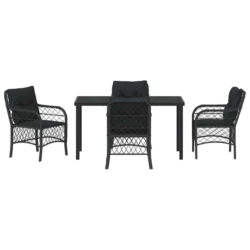 Set da Pranzo per Giardino con cuscino 5 pcs Nero Poly Rattan - homemem39