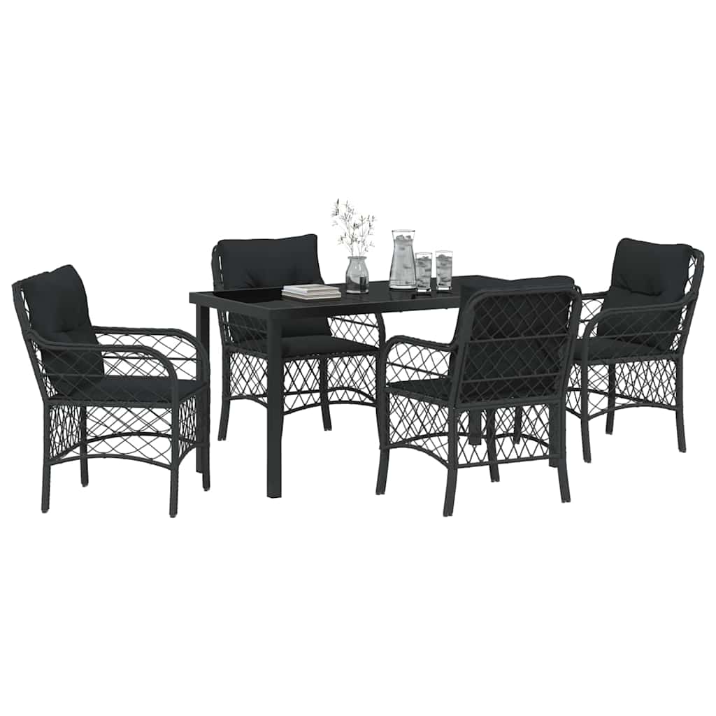 Set da Pranzo per Giardino con cuscino 5 pcs Nero Poly Rattan - homemem39