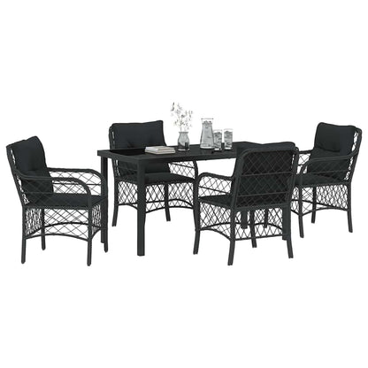 Set da Pranzo per Giardino con cuscino 5 pcs Nero Poly Rattan - homemem39