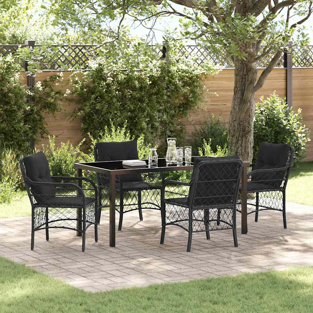 Set da Pranzo per Giardino con cuscino 5 pcs Nero Poly Rattan - homemem39